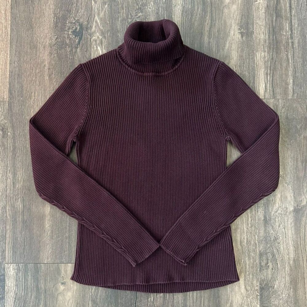 Vtg Lauren Ralph Lauren Turtleneck Rib Knit Sweater Purple Long Sleeve Sz Small